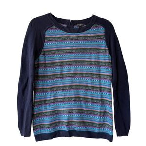 Talbots Lambswool Knit Pullover Sweater Long Sleeve Blue Striped Womens Petite S